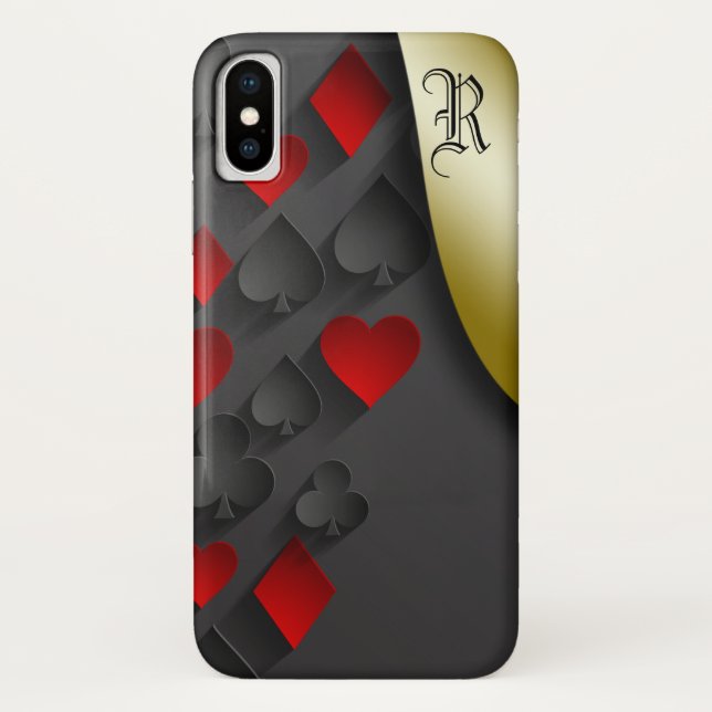 Stylish Poker Suits on Black Monogram Case-Mate iPhone Case (Back)