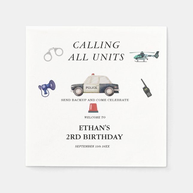 Stylish Police Kids Birthday Napkins (Front)