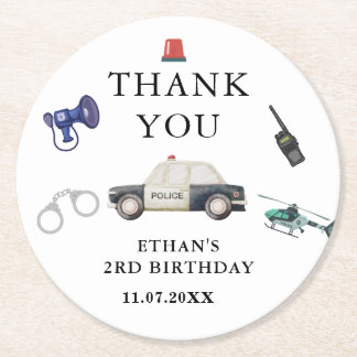 Stylish Police Kids Birthday Round Paper Coaster