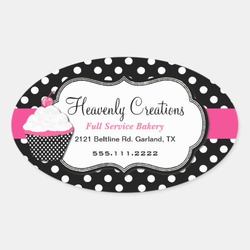 Stylish Polka Dot and Cupcake Bakery Sticker