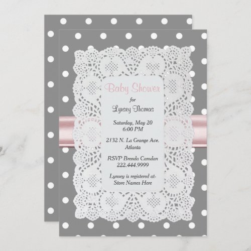 Stylish Polka Dot and Doily Baby Shower Invitation