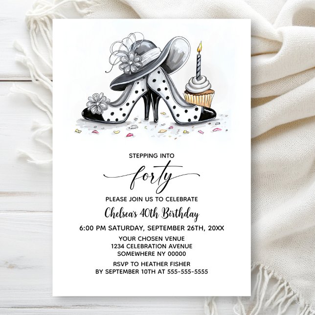 Stylish Polka Dot High Heel Shoes 40th Birthday Invitation (Creator Uploaded)