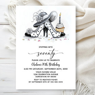 Stylish Polka Dot High Heel Shoes 70th Birthday Invitation