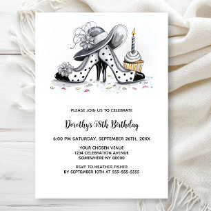 Stylish Polka Dot High Heel Shoes Birthday Party Invitation