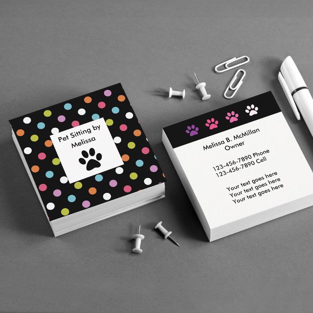 Stylish Polka Dot Pet Sitter Square Business Card (Creator Uploaded)