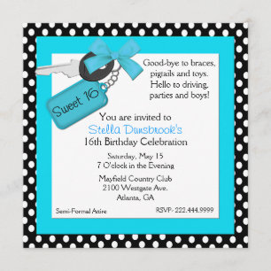 Stylish Polka Dot Sweet 16 Invitation
