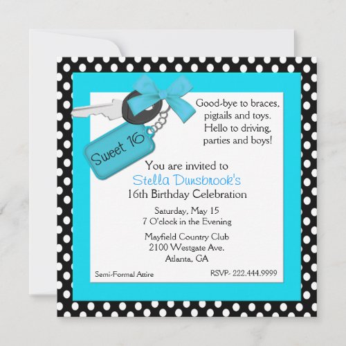 Stylish Polka Dot Sweet 16 Invitation