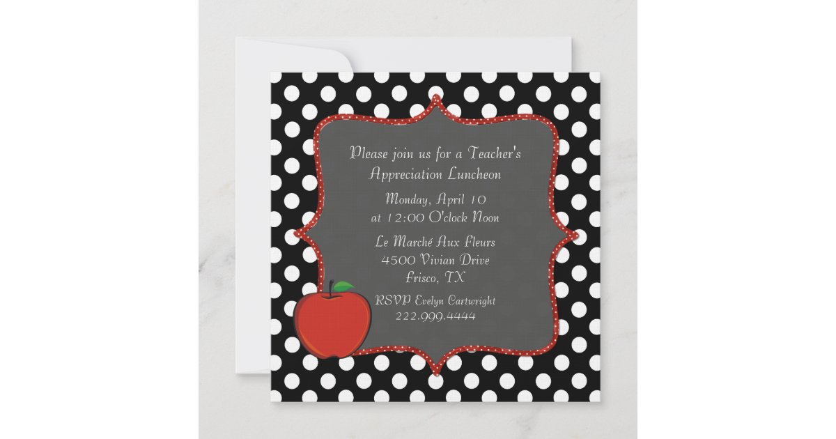 Stylish Polka Dot Teacher's Luncheon Invitation | Zazzle