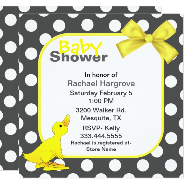 Stylish Polka Dots & Ducky Baby Shower Invitation