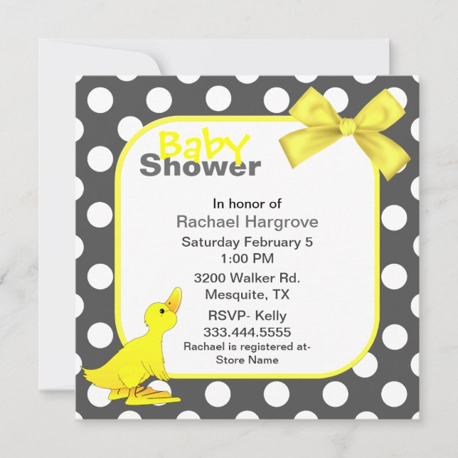Stylish Polka Dots & Ducky Baby Shower Invitation (Front)