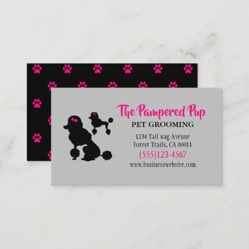 Stylish Poodle Dog Pet Grooming Pink Gray Business Card