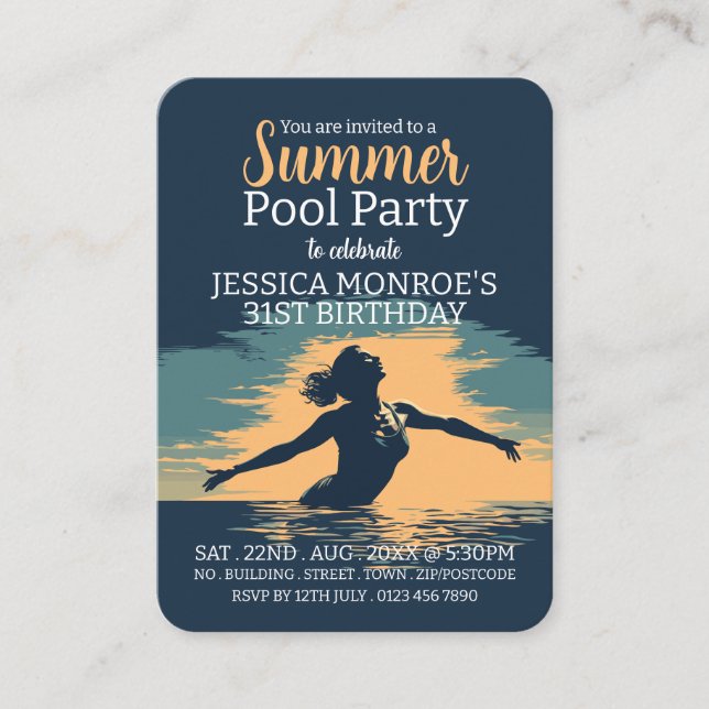 Stylish Pool Party Birthday Handout Tickets (Front)