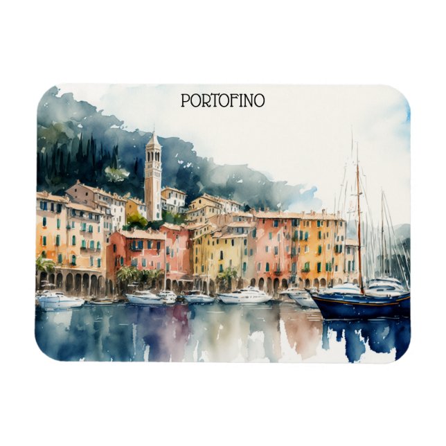 Stylish Portofino Italy Watercolor Painting Magnet (Horizontal)
