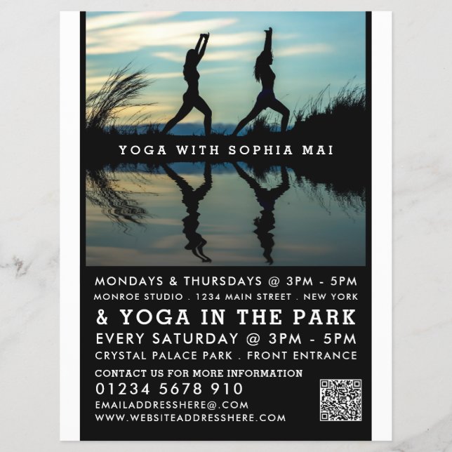 Stylish Portrait Reflection, Yoga Class Advert Flyer (Front)