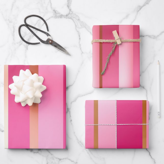 Stylish Posh Blush Pink and Gold Striped  Wrapping Paper Sheets (Front)