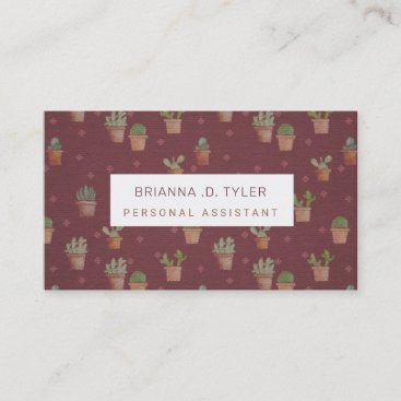 Stylish Potted Cactus Cute Girly Personalized Business Card