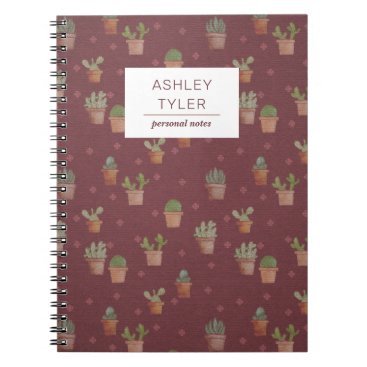 Stylish Potted Cactus Cute Girly Personalized Notebook