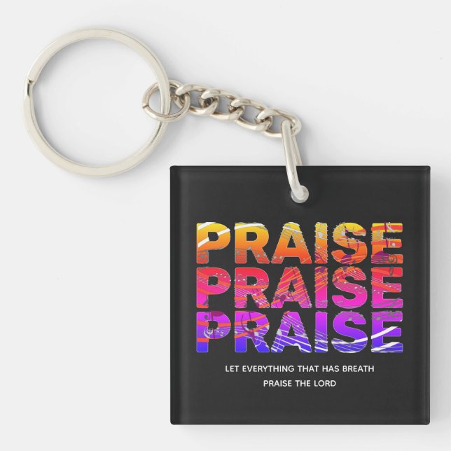 Stylish PRAISE Music Notes Christian Keychain (Front)
