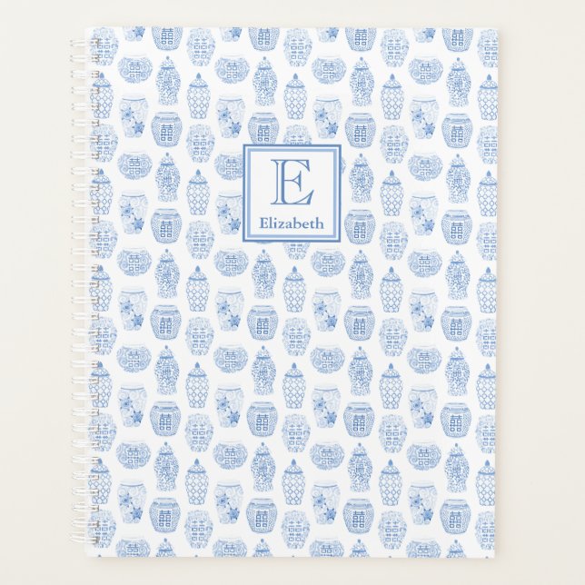 Stylish Preppy Blue And White Affirmations Planner (Front)