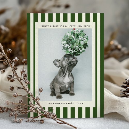 Stylish Preppy Stripes Custom Photo Christmas Holiday Card