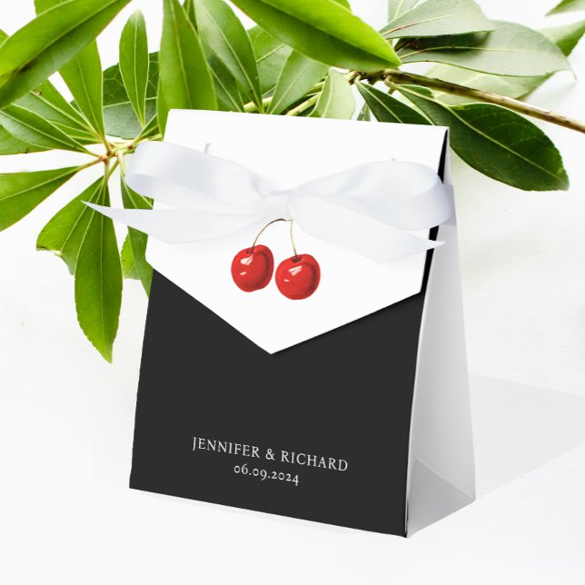 Stylish Pretty Chic Red Cherry Black White Wedding Favor Boxes (Creator Uploaded)