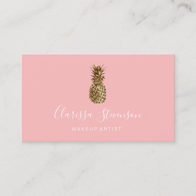 Stylish pretty chick gold pineapple makeup artist business card (Front)