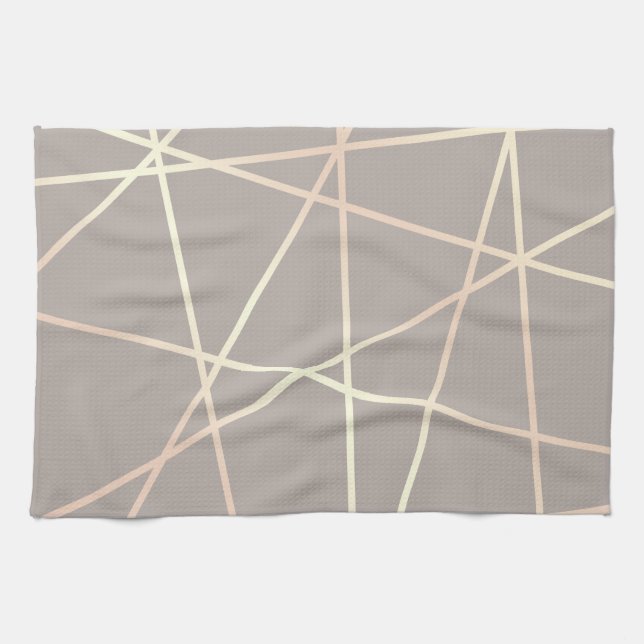 Stylish pretty chick rose gold & grey geometric kitchen towel (Horizontal)