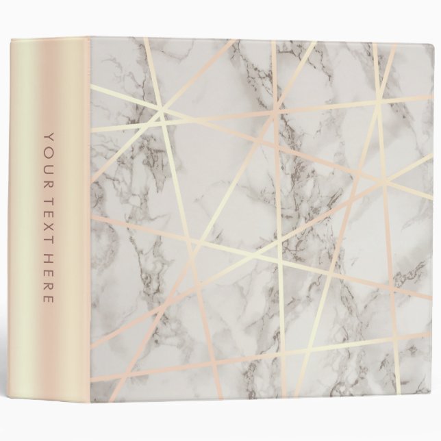 Stylish pretty chick rose gold & white marble 3 ring binder (Front/Spine)