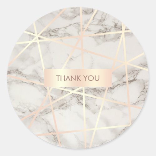 Stylish pretty chick rose gold  white marble classic round sticker