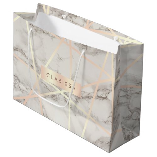 Stylish pretty chick rose gold  white marble large gift bag