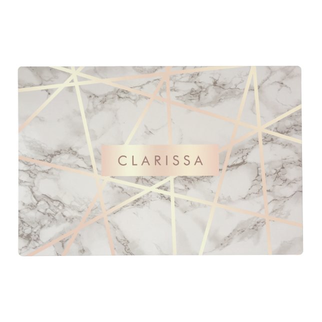 Stylish pretty chick rose gold & white marble placemat (Front)