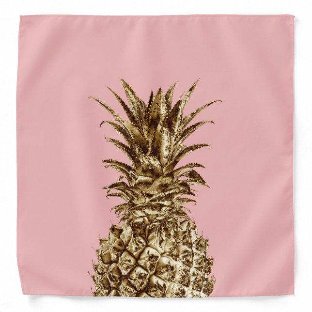 Stylish pretty girly gold & pastel pink pineapple bandana (Front)