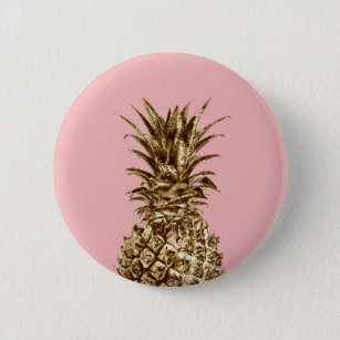 Stylish pretty girly gold & pastel pink pineapple button