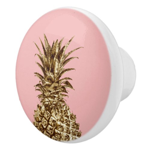 Stylish pretty girly gold  pastel pink pineapple ceramic knob