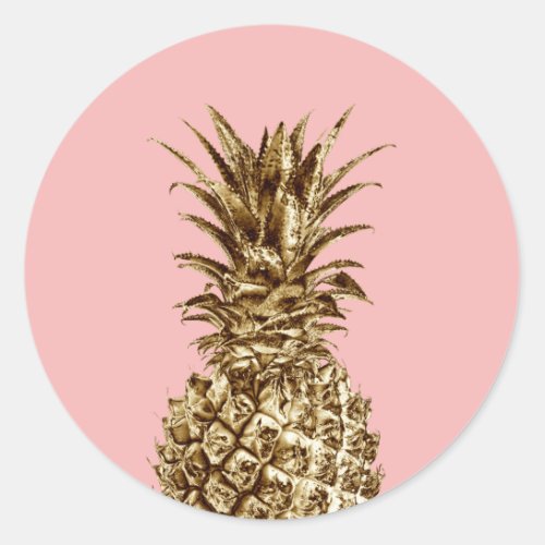 Stylish pretty girly gold  pastel pink pineapple classic round sticker