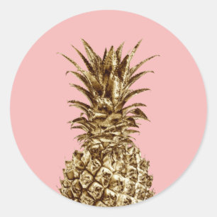 Stylish pretty girly gold & pastel pink pineapple classic round sticker