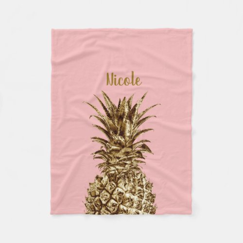 Stylish pretty girly gold  pastel pink pineapple fleece blanket