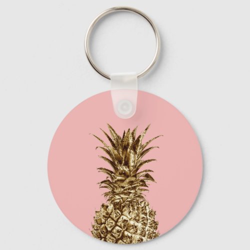 Stylish pretty girly gold  pastel pink pineapple keychain
