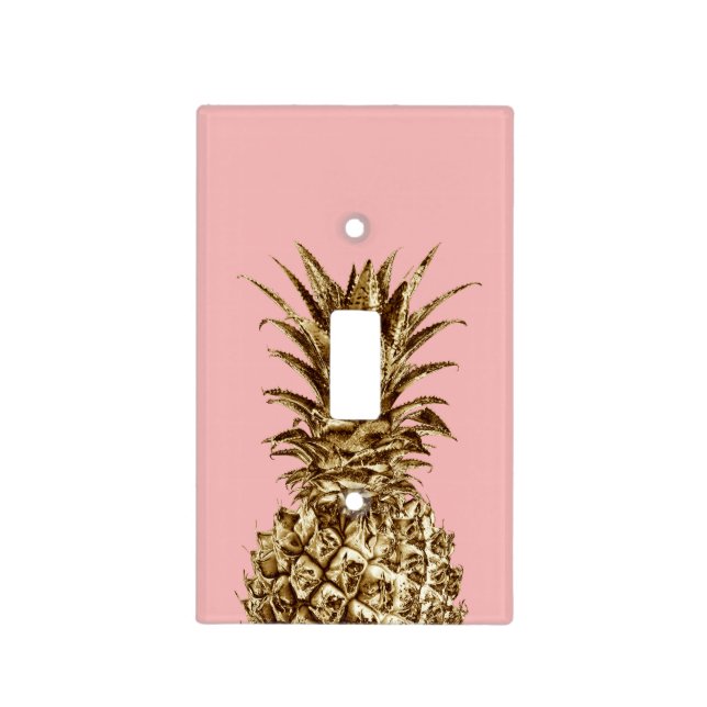 Stylish pretty girly gold & pastel pink pineapple light switch cover (Front)