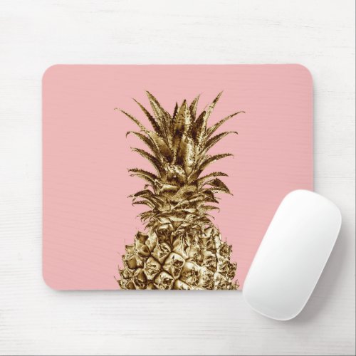 Stylish pretty girly gold  pastel pink pineapple mouse pad
