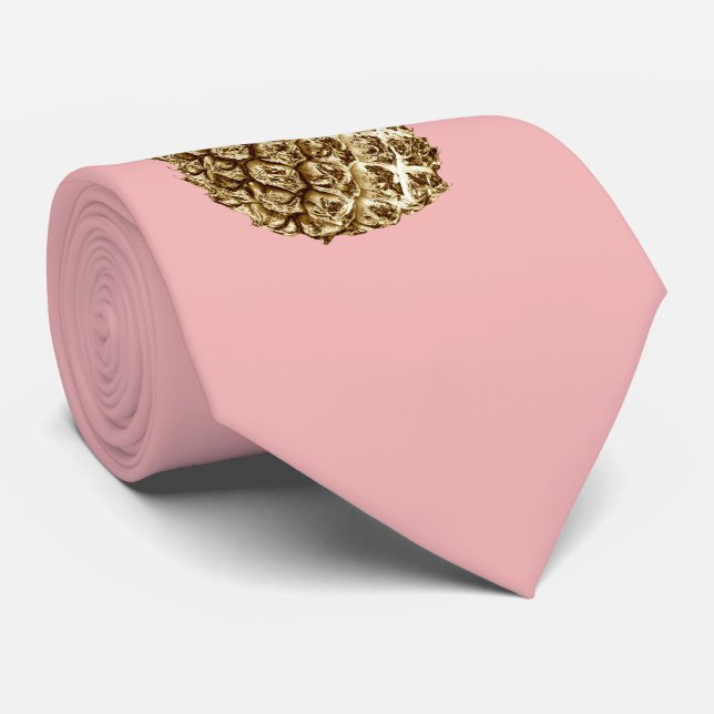 Stylish pretty girly gold & pastel pink pineapple neck tie (Rolled)