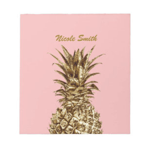 Stylish pretty girly gold & pastel pink pineapple notepad