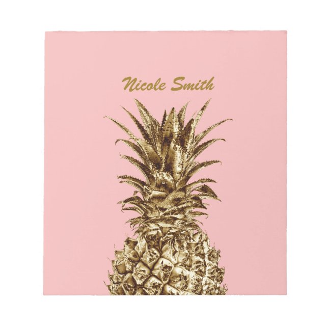 Stylish pretty girly gold & pastel pink pineapple notepad (Front)