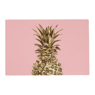 Stylish pretty girly gold & pastel pink pineapple placemat