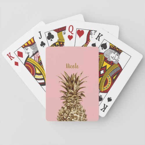 Stylish pretty girly gold  pastel pink pineapple playing cards