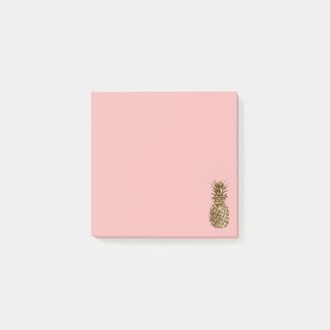 Stylish pretty girly gold & pastel pink pineapple post-it notes (Front)