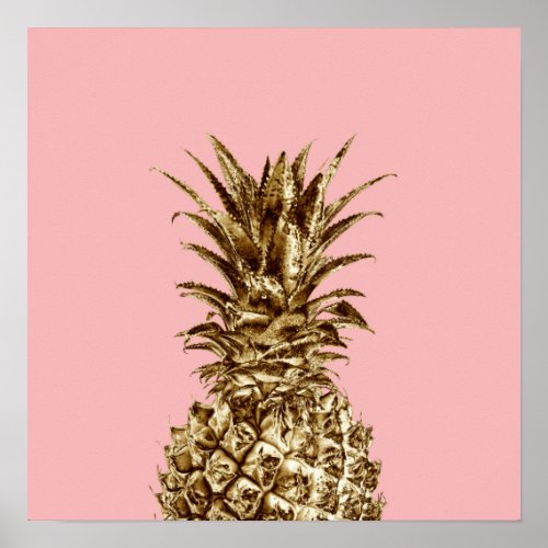 Stylish pretty girly gold  pastel pink pineapple poster