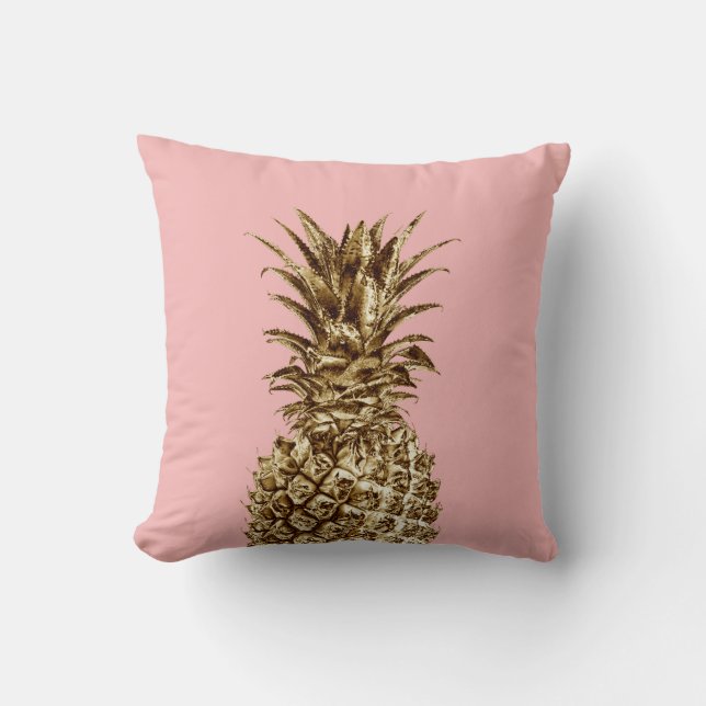 Stylish pretty girly gold & pastel pink pineapple throw pillow (Front)
