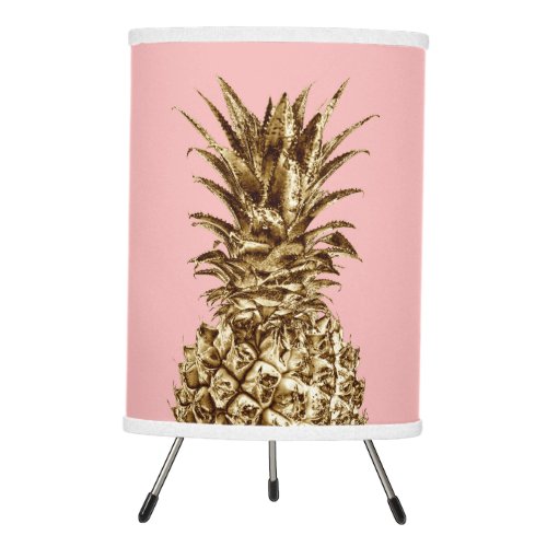 Stylish pretty girly gold  pastel pink pineapple tripod lamp