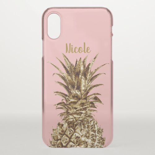 Stylish pretty girly gold  pastel pink pineapple iPhone x case